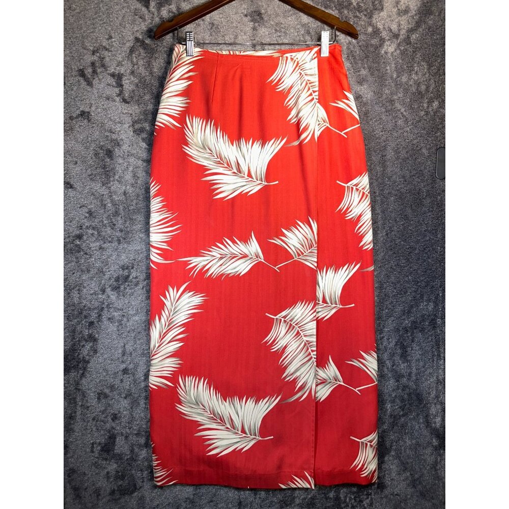 Banana Bay Fine Resortwear 100% Silk Orange Wrap Skirt with Tropical Leaves Size